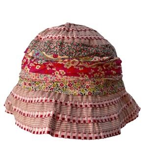 Grevi Firenze Made in Italy Floral Plaid Ribbon Bucket Hat Pink Red Cottagecore